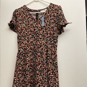 LOFT short black floral dress